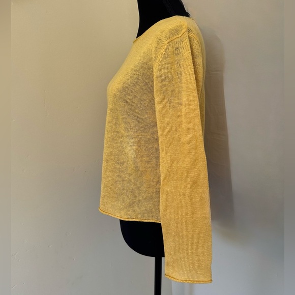 Eileen Fisher 100% Linen Pullover Boatneck Roll Hem Sweater, Yellow, Size PP - Picture 4 of 9